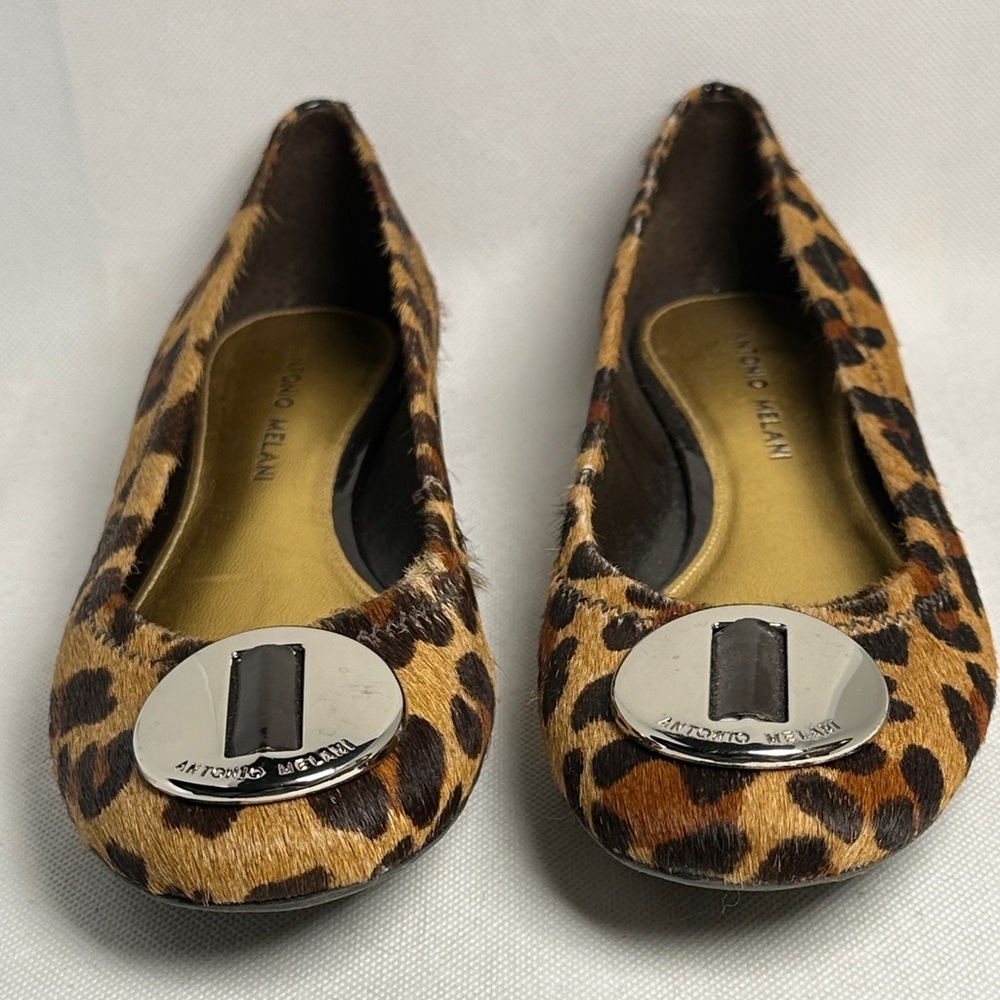 Antonio Melani Leopard Calf Hair Ballet Flats Silver Logo Women’s 7 - Picture 3 of 13